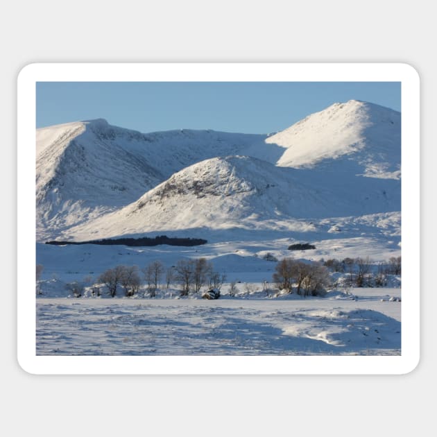 snow covered Black Mount (8161 ) , the Highlands , Scotland Sticker by goldyart